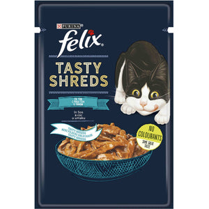 FELIX Tasty Shreds Plic hrana umeda pentru pisici, cu Ton in sos 80g
