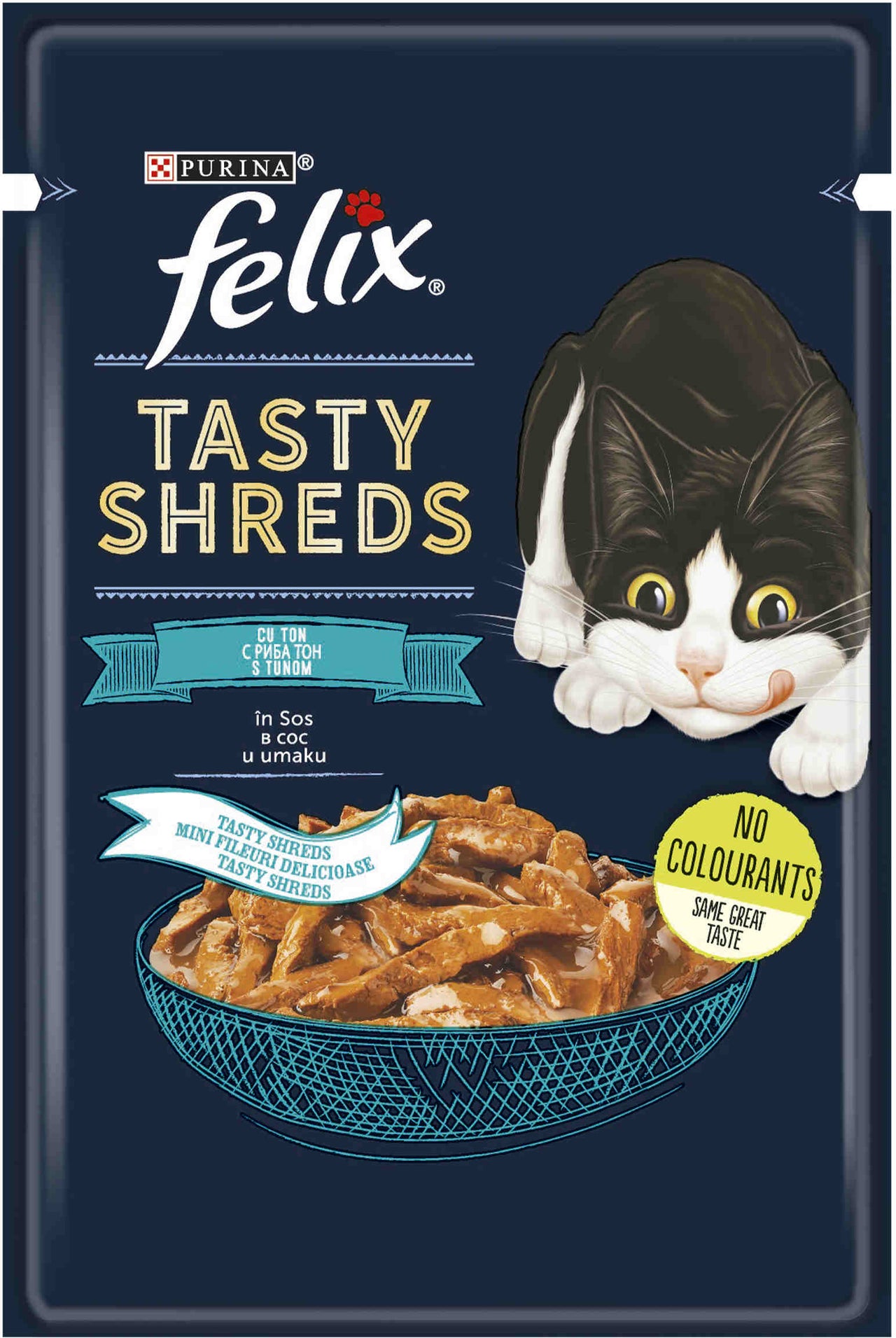 FELIX Tasty Shreds Plic hrana umeda pentru pisici, cu Ton in sos 80g