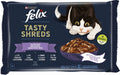 FELIX Tasty Shreds Selectie mixtă cu Vită, Pui, Somon şi Ton în sos 4x80g