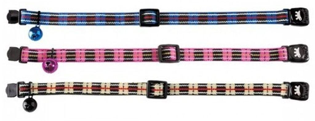 FERPLAST Zgarda pentru pisici TARTAN, cu clopotel, 20-30x1cm, diverse culori