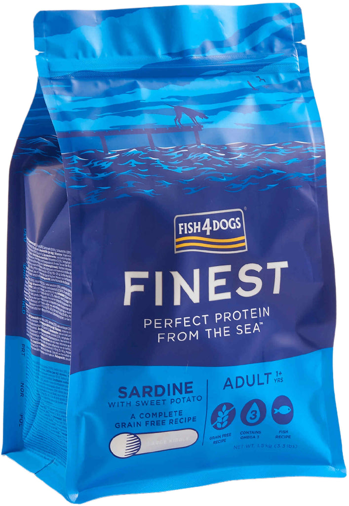 FISH4DOGS Finest Adult Sardine si Cartofi dulci, Large Kibble 1,5kg 
