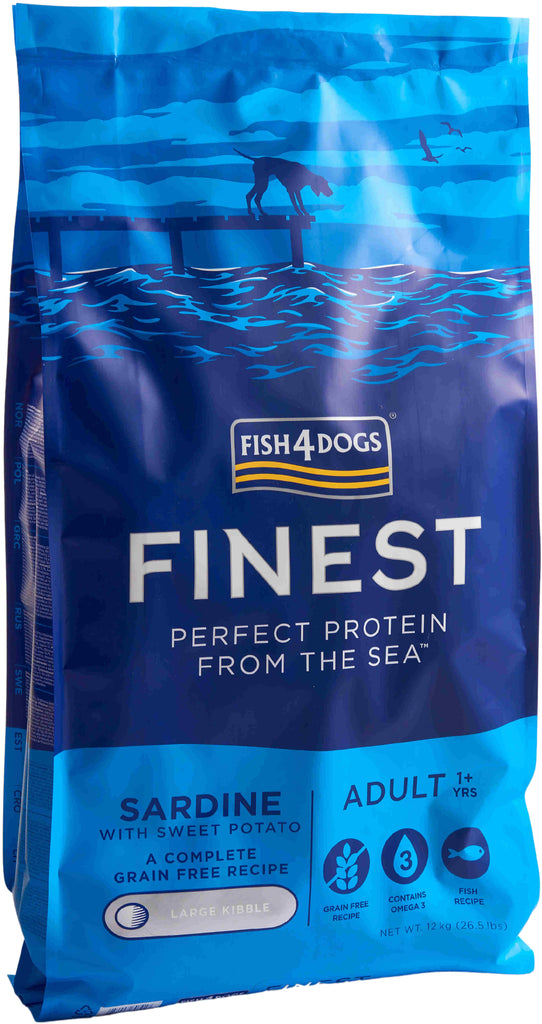 FISH4DOGS Finest Adult Sardine si Cartofi dulci, Large Kibble 