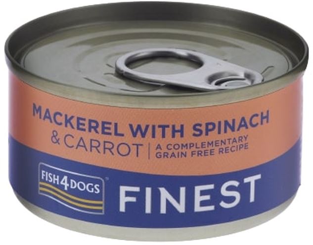 FISH4DOGS Finest Conserva caini, cu Macrou, Morcovi si Spanac 85g