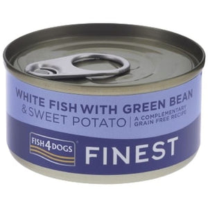 FISH4DOGS Finest Conserva caini, cu Peste alb, Cartofi dulci si Fasole verde 85g