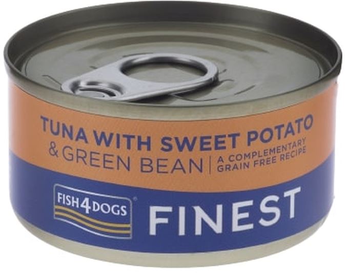 FISH4DOGS Finest Conserva caini, cu Ton, Cartofi dulci si Fasole verde 85g
