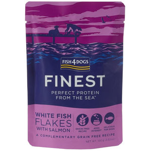 FISH4DOGS Finest Plic pentru caini, cu bucati de Peste alb si Somon 100g