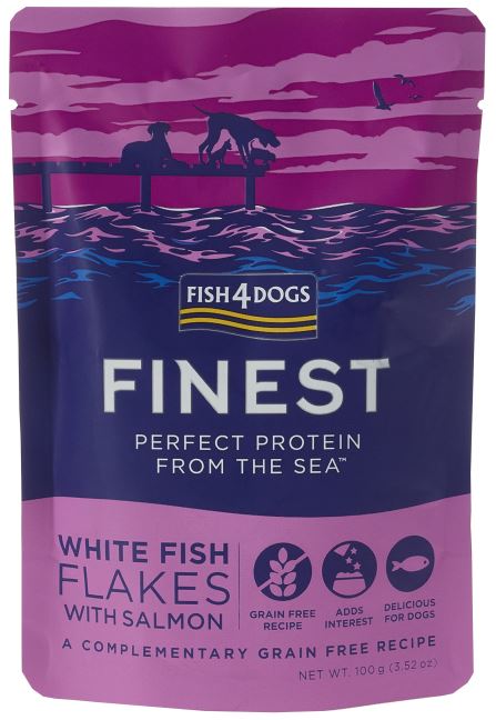 FISH4DOGS Finest Plic pentru caini, cu bucaţi de Peşte alb şi Somon 100g