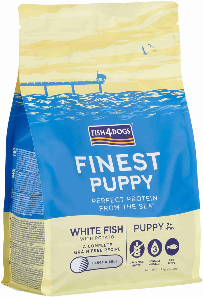 FISH4DOGS Finest PUPPY Peste alb si Cartofi, Large Kibble 1,5kg 