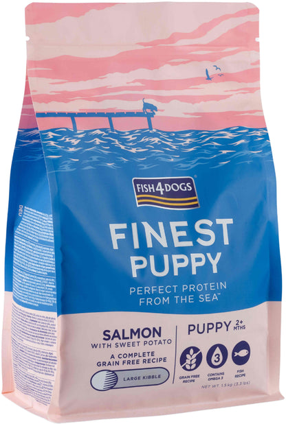 FISH4DOGS Finest PUPPY Somon si Cartofi dulci, Large Kibble 1,5kg 