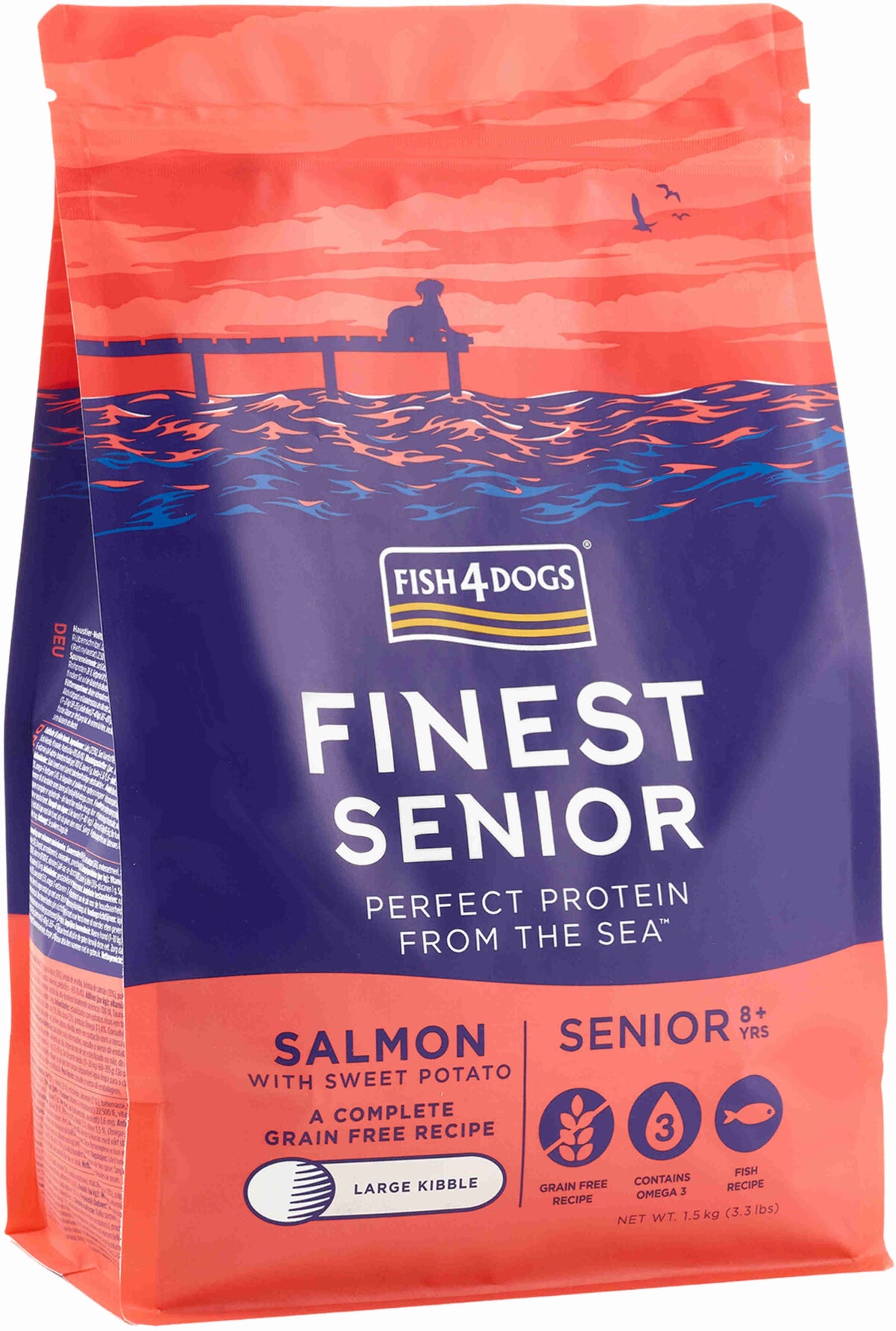 FISH4DOGS Finest SENIOR Somon si Cartofi dulci, Large Kibble 1,5kg 