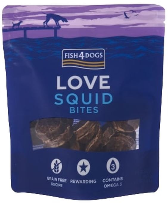 FISH4DOGS Love Recompensa pentru caini, bucaţi de calamar 80g