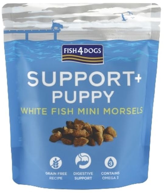 FISH4DOGS Support+ PUPPY Recompensă pentru căţei, biscuiţi cu Peşte alb 150g - Maxi-Pet.ro