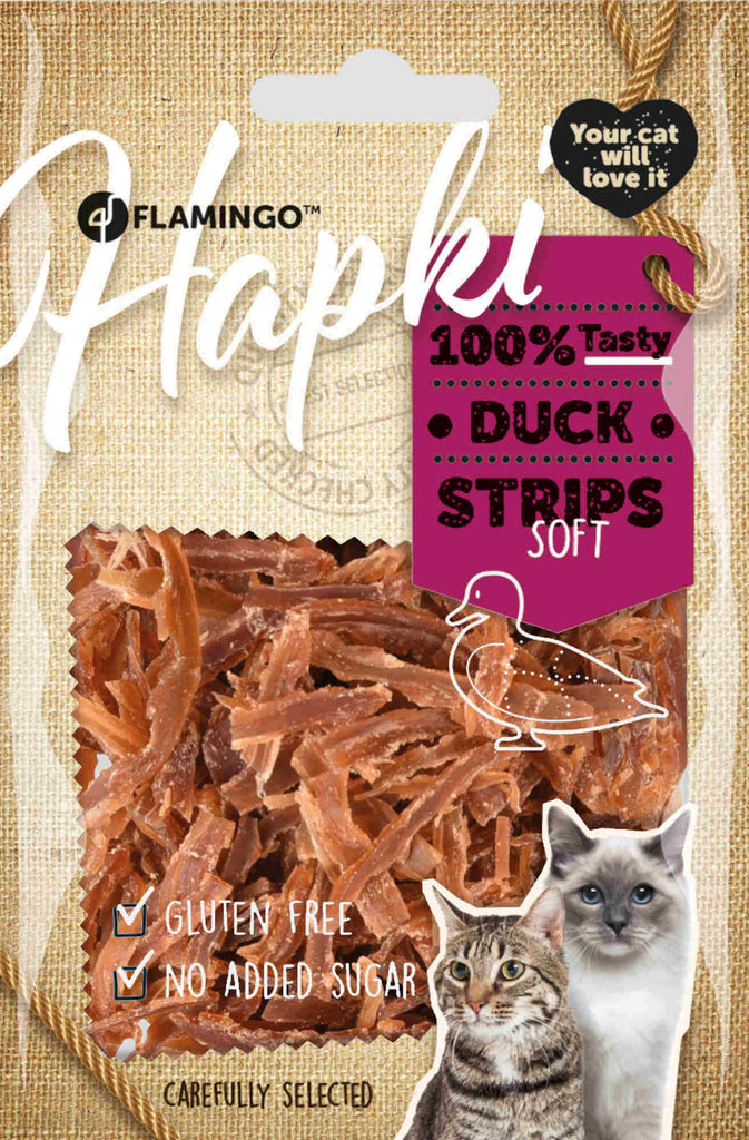FLAMINGO Hapki Delicatese pentru pisici Strips raţă, 50g - Maxi-Pet.ro