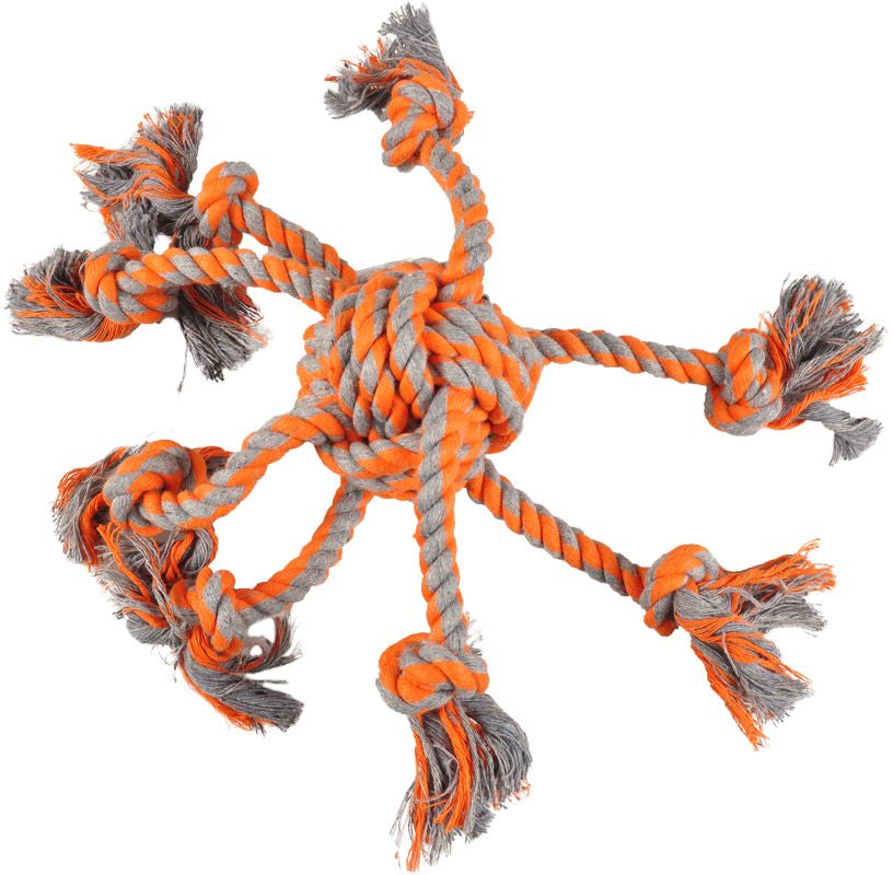 FLAMINGO Jucărie pt câini Caracatiţă din funie de bumbac gri-portocaliu 7,5x8cm - Maxi-Pet.ro