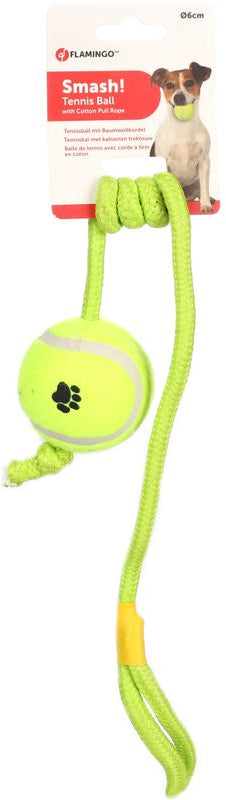 FLAMINGO Jucărie pentru câini Minge de Tenis cu frânghie 6cm - Maxi-Pet.ro