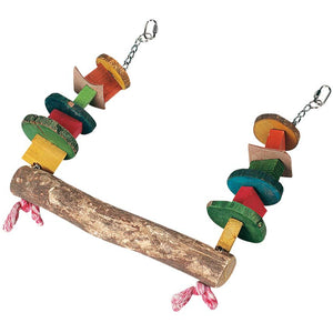 FLAMINGO Jucarie pentru papagali Leagan lemn, cu margele colorate 4,5x30x33cm