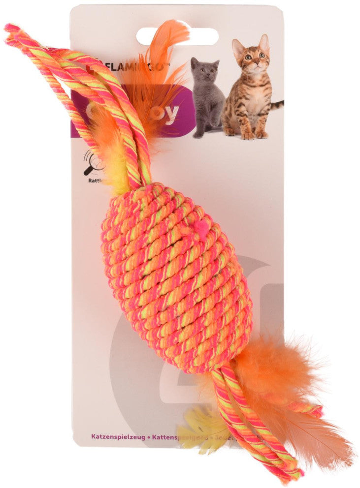FLAMINGO Jucarie pentru pisici BIBI, din sfoara si pene, portocaliu, 29 cm