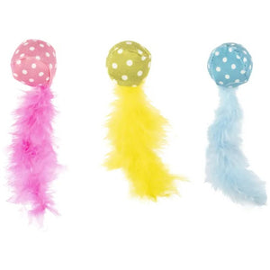 FLAMINGO Jucarie pentru pisici Minge cu pene, 4cm, diverse culori