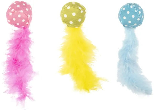 FLAMINGO Jucarie pentru pisici Minge cu pene, 4cm, diverse culori