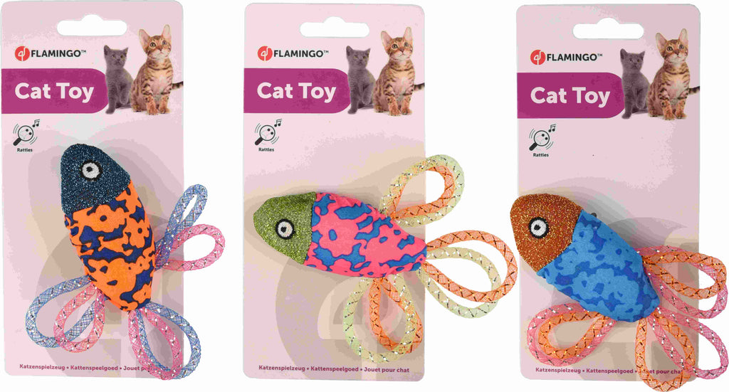FLAMINGO Jucărie pentru pisici Peşte, 12,5cm, diverse culori - Maxi-Pet.ro