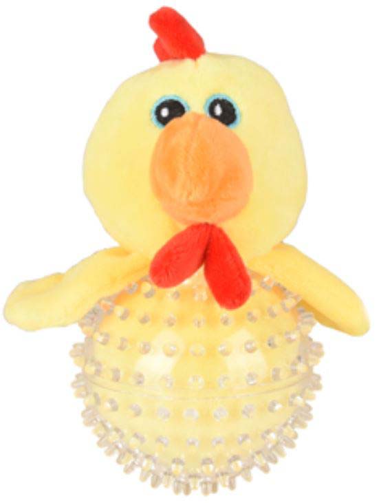 FLAMINGO Jucarie pentu caini Wilco, minge TPR cu Pui galben 16cm