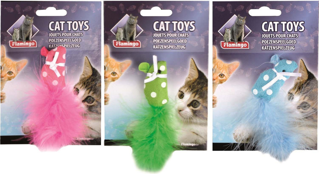 FLAMINGO Jucărie pisici Şoricel cu iarba pisicii 11x1x2,5cm, diverse culori - Maxi-Pet.ro