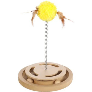 FLAMINGO Jucarie pt pisici Minge de plus cu pene pe arc, cu bile inter. 28cm