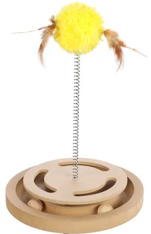 FLAMINGO Jucarie pt pisici Minge de plus cu pene pe arc, cu bile inter. 28cm
