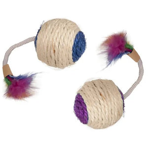 FLAMINGO Jucarie pt pisici Minge din sisal cu pene, catnip, cu sunete, 6cm