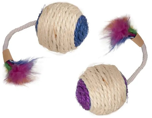 FLAMINGO Jucarie pt pisici Minge din sisal cu pene, catnip, cu sunete, 6cm