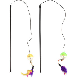 FLAMINGO Jucarie pt pisici Undita FRIZZ cu minge zornaioare, cu pene, dif culor