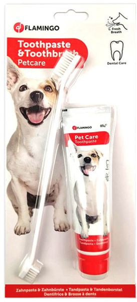 FLAMINGO Periuţă şi pastă de dinţi pentru câini 85g - Maxi-Pet.ro