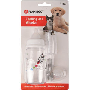 FLAMINGO Set Akela biberon cu tetina si perie pentru spalare, pentru caini 140ml