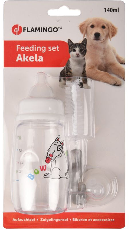 FLAMINGO Set Akela biberon cu tetina si perie pentru spalare, pentru caini 140ml