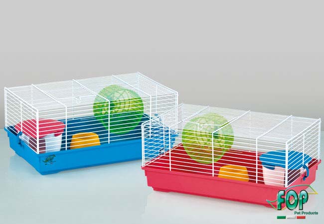 FOP Cusca pentru hamsteri ZOE, gratii albe, baza diverse culori 45x27x20cm