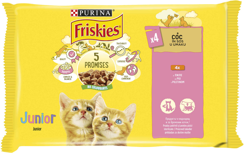FRISKIES Pachet 4 plicuri JUNIOR pt pisicute, cu Pui in sos 4x85g
