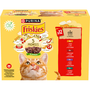 FRISKIES Pachet plicuri pentru pisici Adulte, cu Pui, Vita, Miel si Rata 12x85g