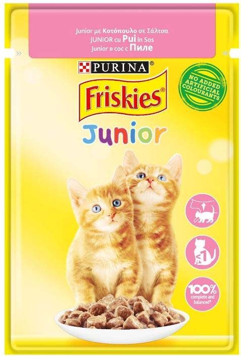 FRISKIES Plic hrană umedă pentru pisici JUNIOR, cu Pui în Sos 85g - Maxi-Pet.ro