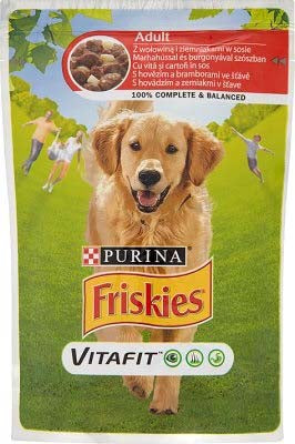 FRISKIES Plic hrana umeda pt caini Adult Vita si Cartofi in aspic 100g