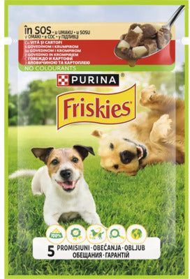 FRISKIES Plic hrana umeda pt caini Adult Vita si Cartofi in aspic 85g 