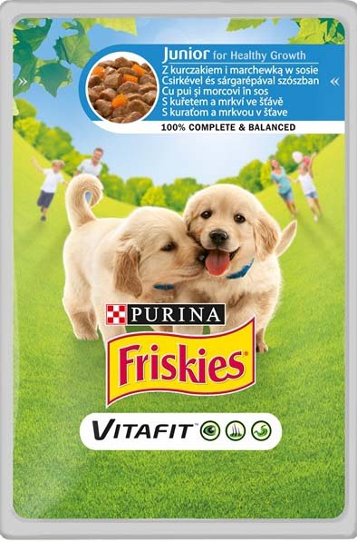 FRISKIES Plic hrana umeda pt catei JUNOR, cu Pui si Morcovi in aspic 100g