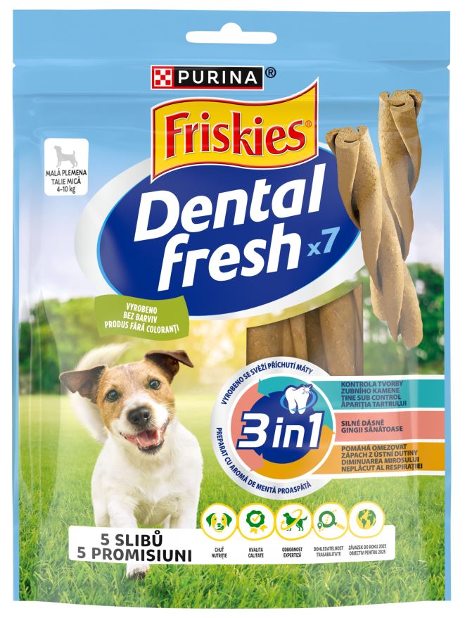FRISKIES Recompense Dental Fresh 3-in-1 pt caini de Talie Mica, 110g 