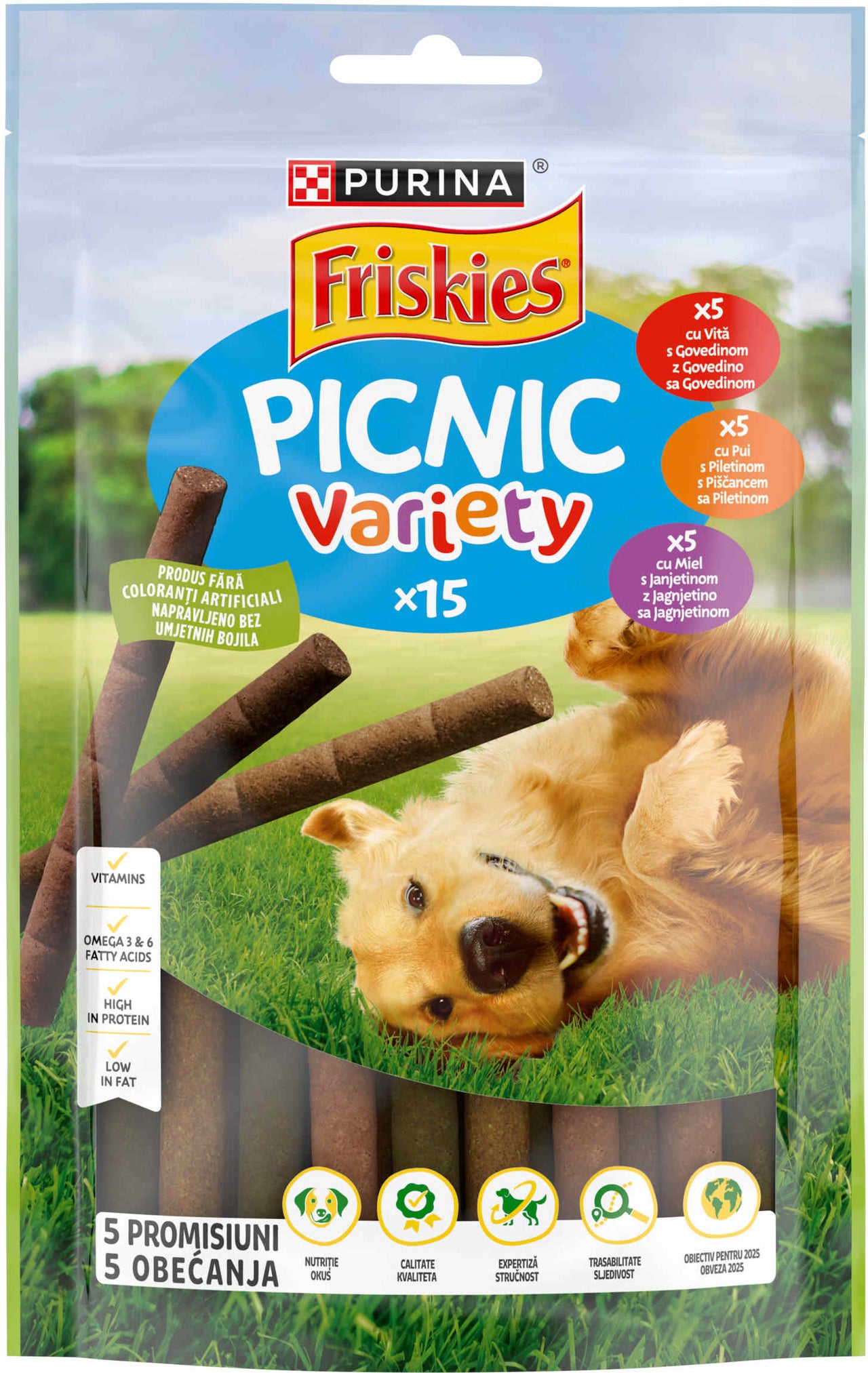 FRISKIES Recompense pentru caini PICNIC Variety cu Vita, Pui si Miel 126g