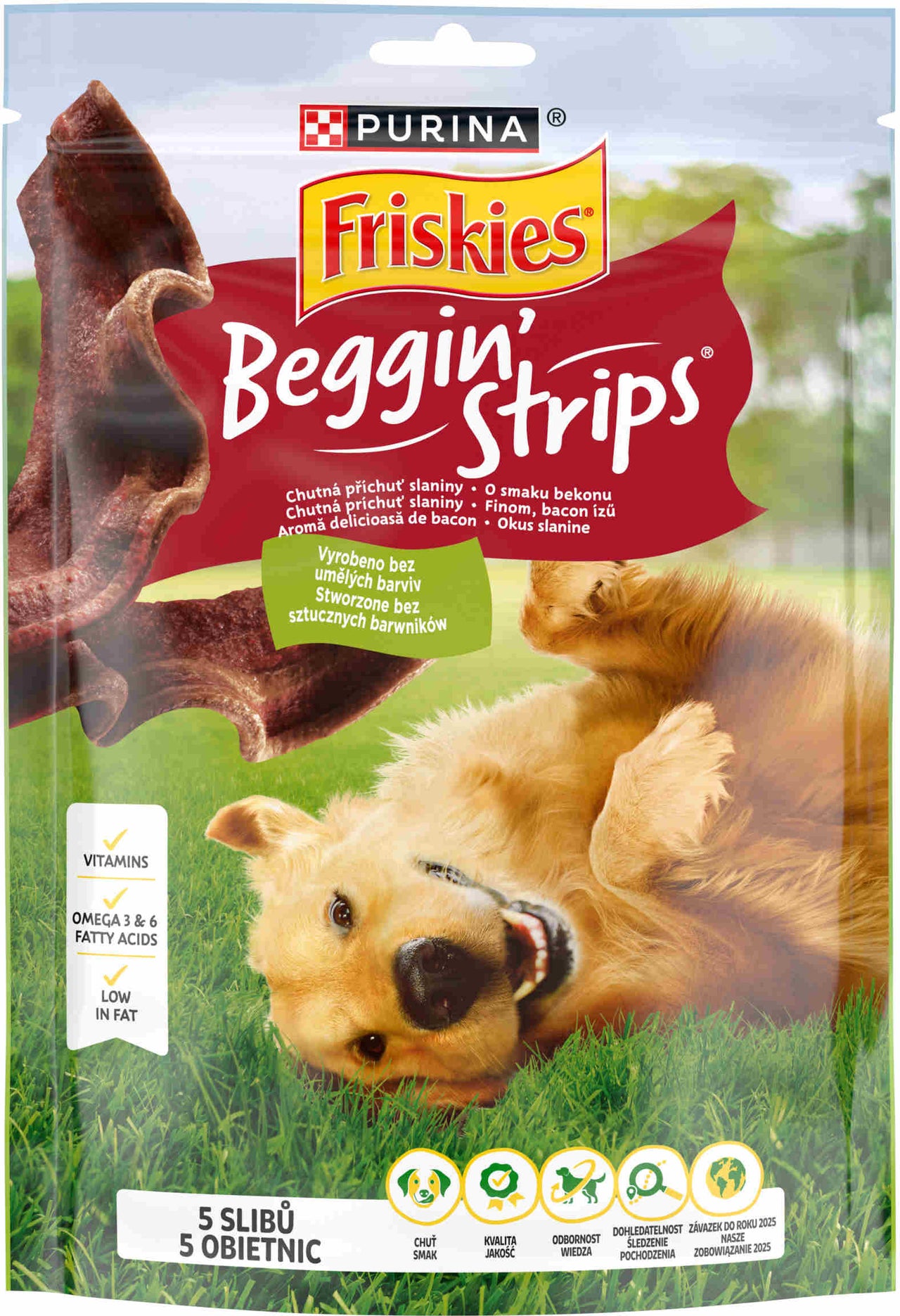 FRISKIES Recompese pentru caini Beggin' Strips - Crispy Bacon 120g