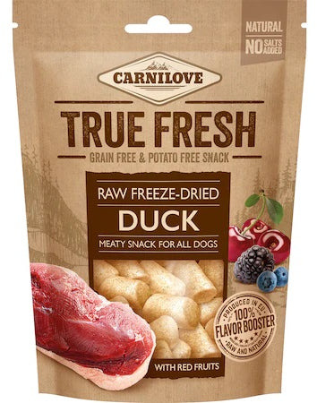 CARNILOVE True Fresh Recompensă criodesicată, câini, cu raţă/fructe roşii 40g - Maxi-Pet.ro