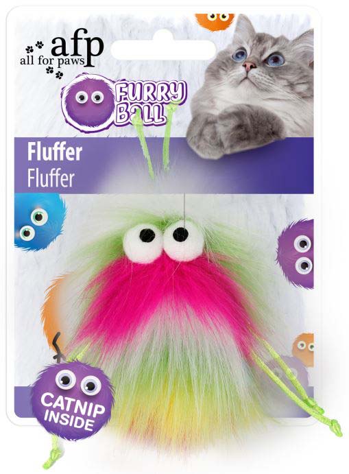 ALL FOR PAWS Furry Ball Jucărie pentru pisici Fluffer, Roz/Galben, 15x8x3,5cm - Maxi-Pet.ro