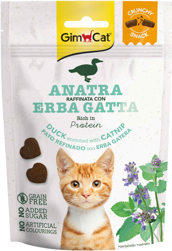 GIMCAT Crunchy Recompense pentru pisici, cu Rata si iarba pisicii 50g