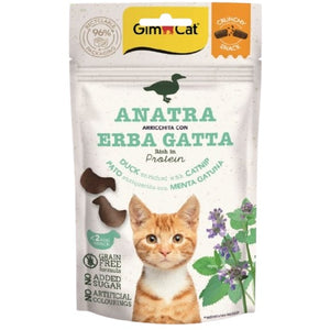 GIMCAT Crunchy SNACKS Recompense pentru pisici, cu Rata si iarba pisicii 50g
