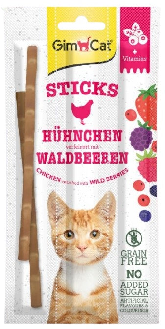 GIMCAT Recompense pentru pisici, Sticks cu Pui si fructe de padure 3x5g