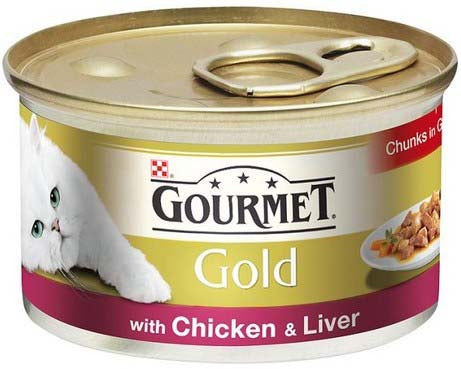 GOURMET Gold Conserva pentru pisici, cu Pui şi Ficat, cubuleţe in sos 85g